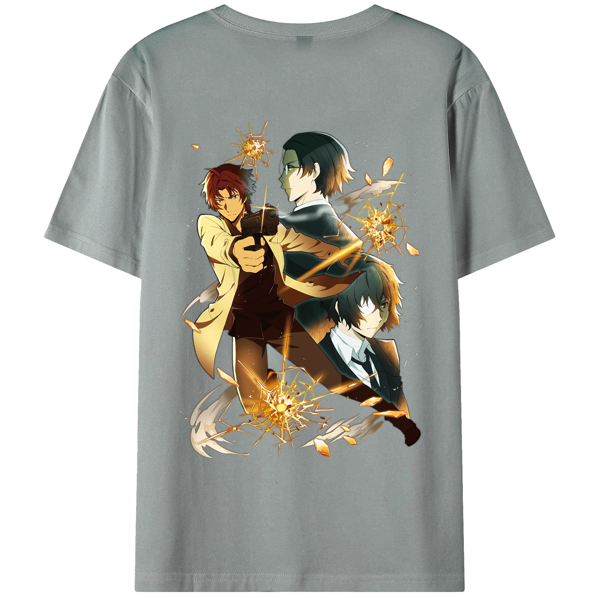 （画像用） 文豪ストレイドッグス Bungo Stray Dogs 綿100％ メンズ半袖Tシャツ（バックプリント） 通気性